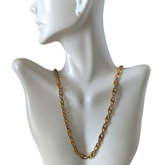 Long Gold Tone Necklace Monet Vintage Anchor Link Chain 80s Maximalist - Picture 3 of 9